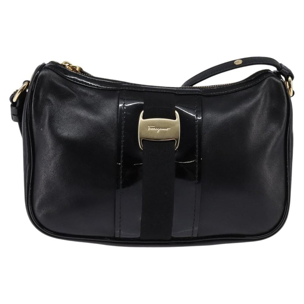 Salvatore Ferragamo Leather Vara Shoulder Bag Black